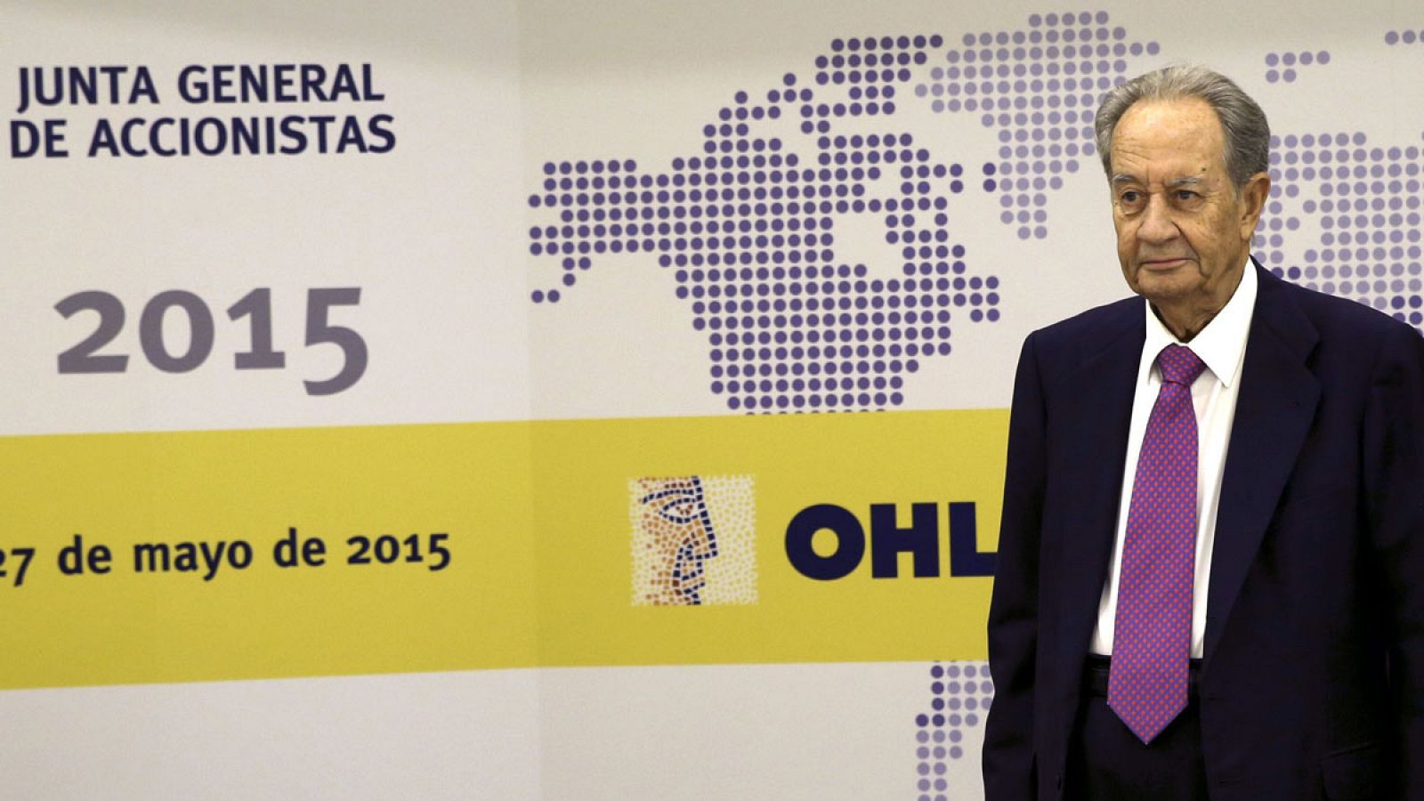 El presidente de OHL, Juan Miguel Villar Mir, durante la presentación de resultados de 2014