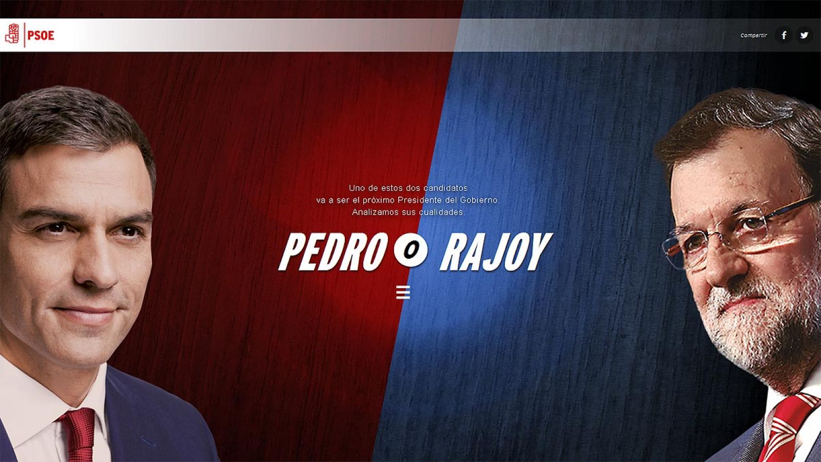 El PSOE presenta la campaña en internet "Presidenciables: Pedro o Rajoy"