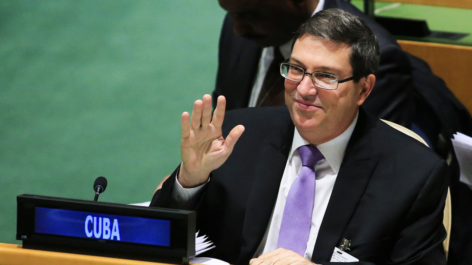 El secretario de Relaciones Exteriores de Cuba, Bruno Rodríguez, antes de la sesión de la Asamblea General de la ONU