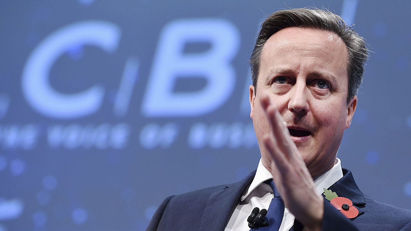 El primer ministro británico, David Cameron, ofrece un discurso en la conferencia anual de la Confederación de la Industria Británica en Londres.
