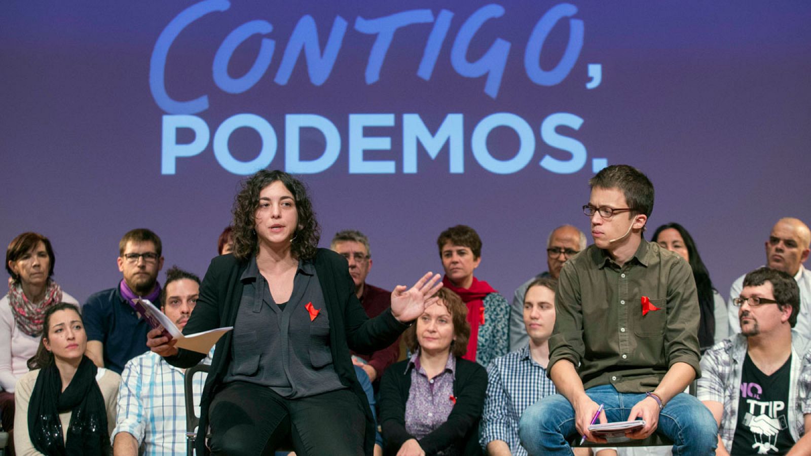 La secretaria de Rescate Ciudadano de Podemos Tania González junto al secretario Político de Podemos Iñigo Errejón