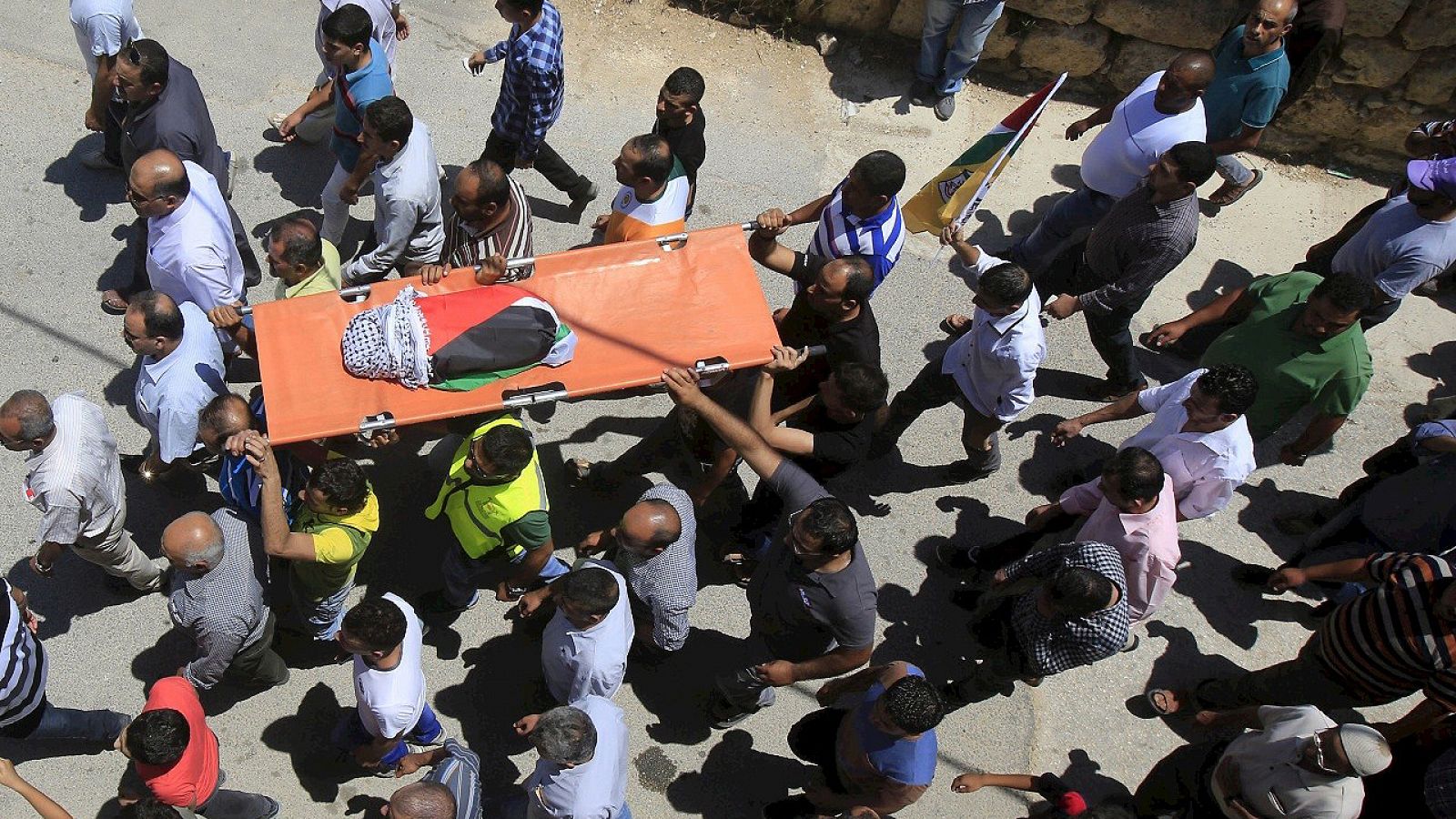 Funeral por el bebé palestino de 18 meses Ali Dawabsheh, muerto en un incendio provocado en Duma, Cisjordania, el 31 de julio de 2015
