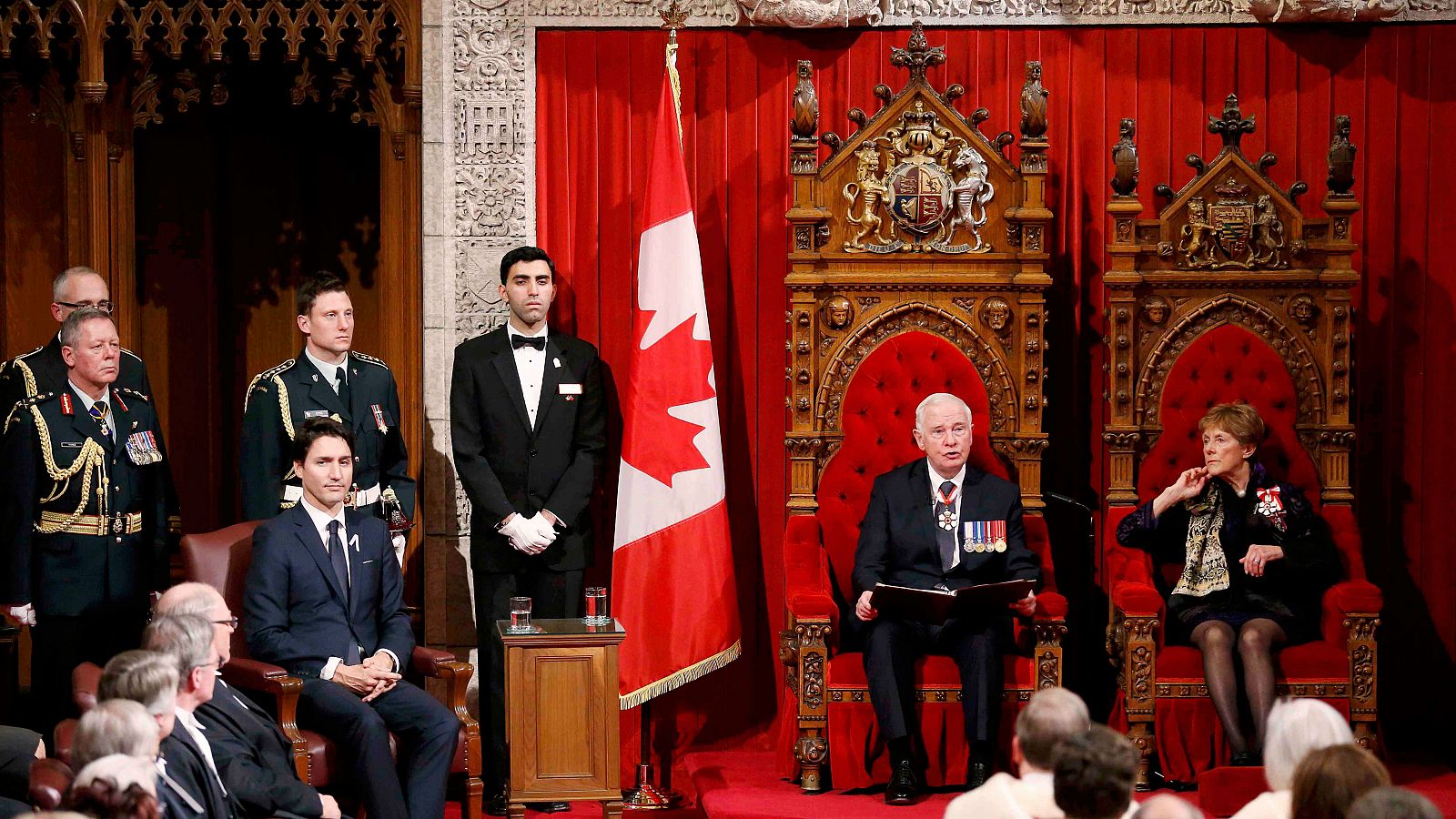 Trudeau durante el tradicional "Discurso del Trono" en el Parlamento.