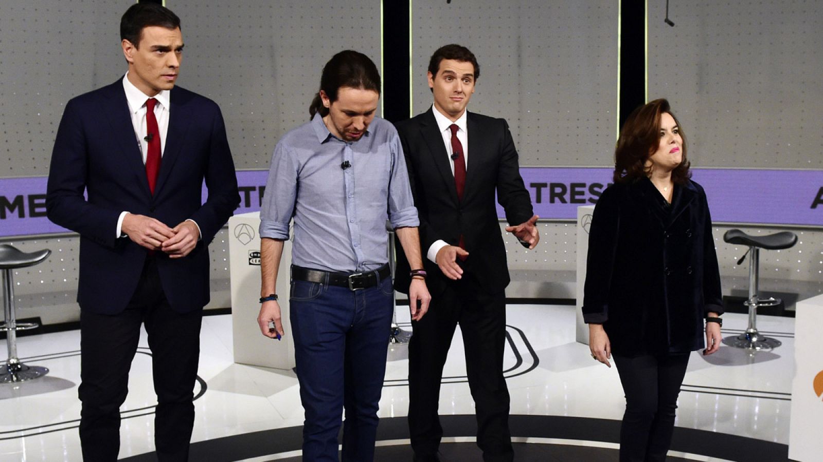 Los candidatos de PSOE, Podemos, Ciudadanos y PP, antes del debate.