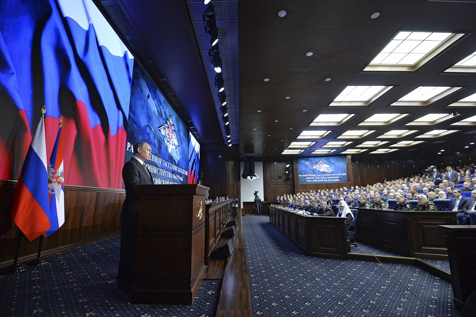 El presidente ruso, Vladímir Putin, durante su intervención en la conferencia anual del MInisterio de Defensa ruso