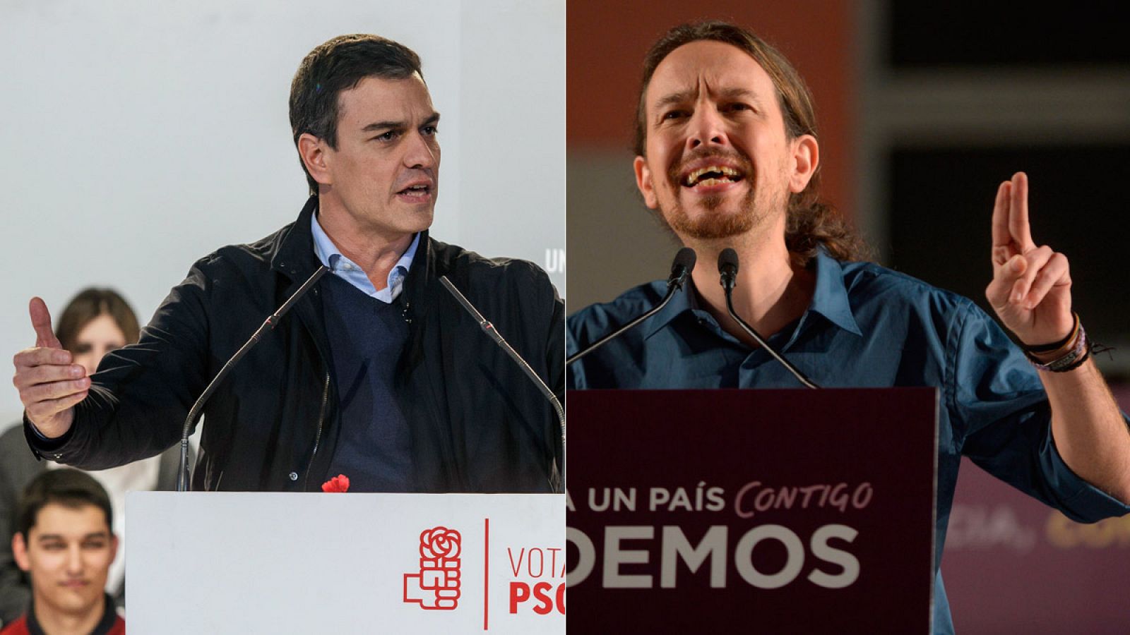 Pedro Sánchez y Pablo Iglesias, en mítines de la campaña electoral.