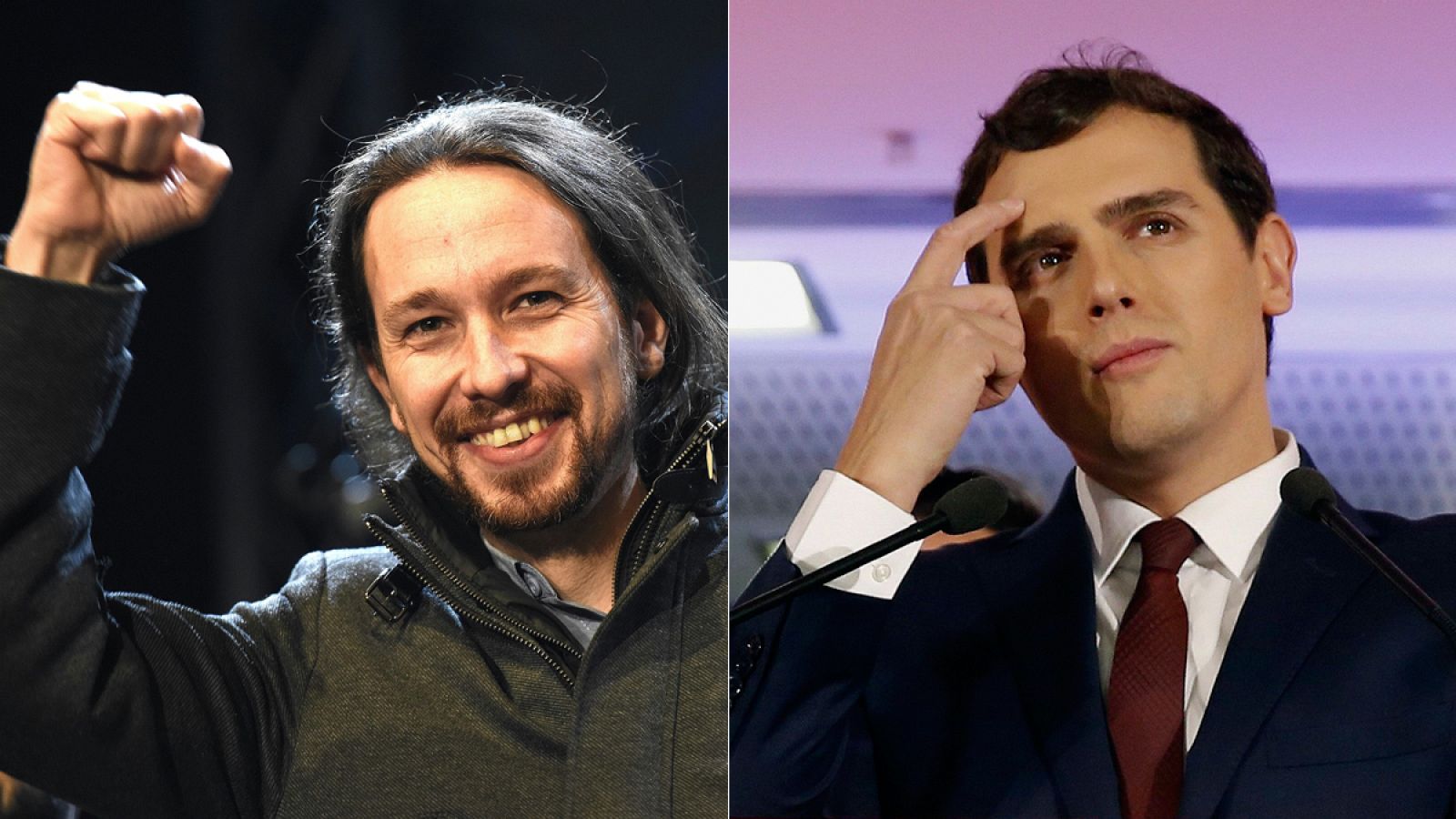 Pablo Iglesias y Albert Rivera reflejan en su rostro la desigual noche que han vivido los dos partidos emergentes en la noche del 20D.