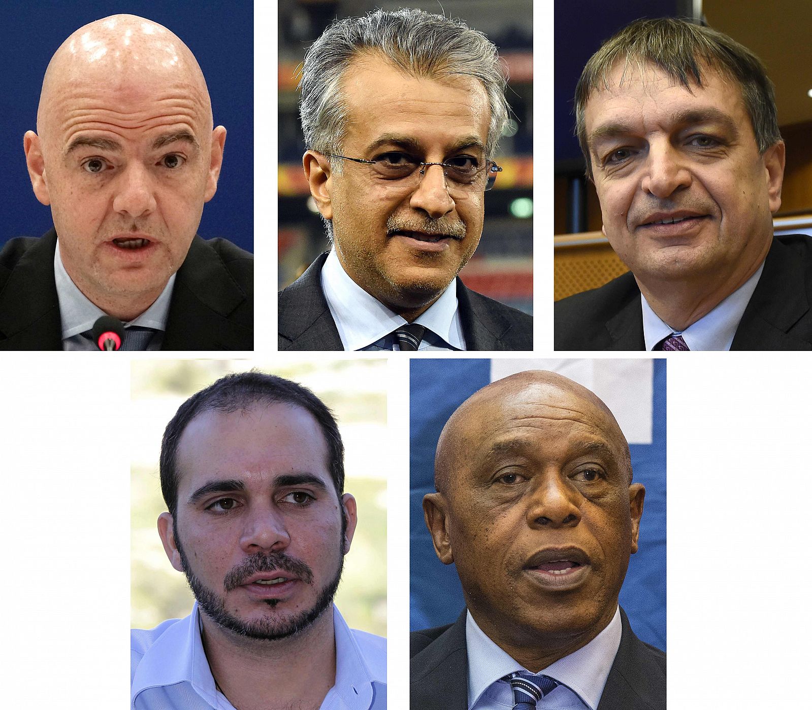 Imagen de los cinco candidatos definitivos a presidir la FIFA.