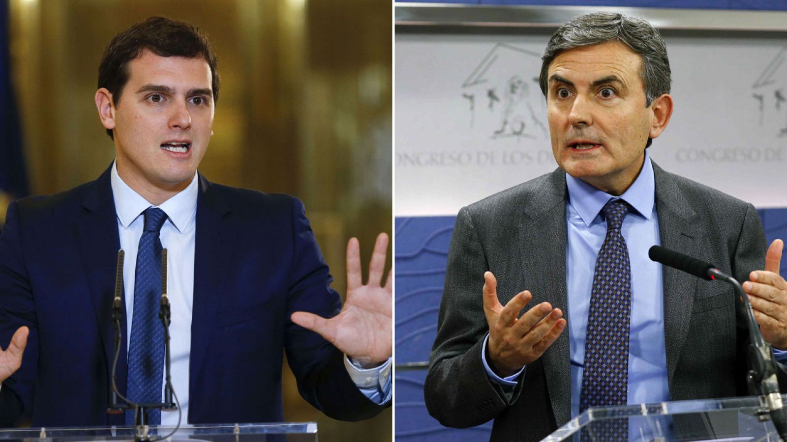 El líder de Ciudadanos, Albert Rivera, y el portavoz de Hacienda del PSOE, Pedro Saura