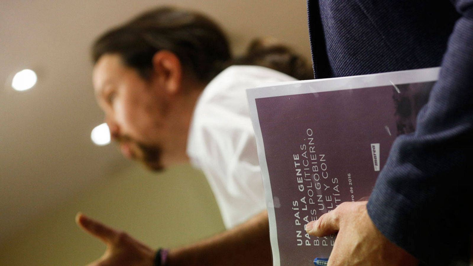 El líder de Podemos, Pablo Iglesias, durante la presentación del documento de gobierno