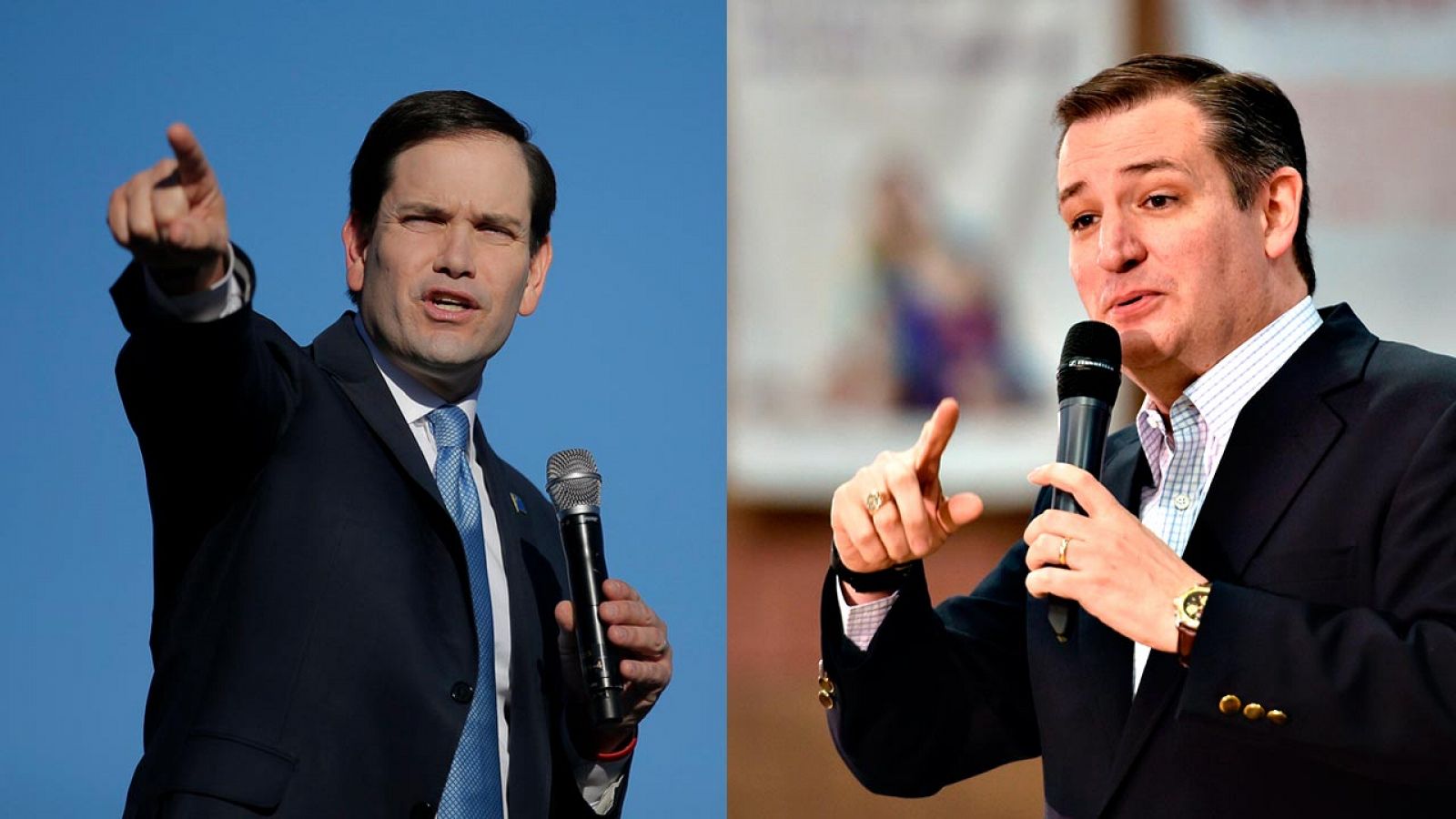 Marco Rubio, a la izquierda, y Ted Cruz, a la derecha, aspiran a ser segundos en Nevada por detrrás de Donald Trump