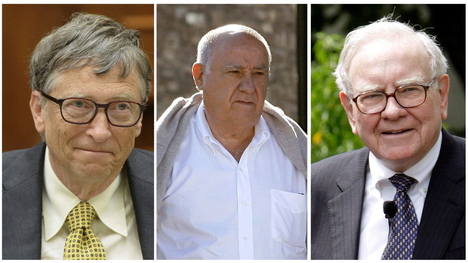 Bill Gates, Amancio Ortega y Warren Buffet, las tres mayores fortunas del mundo