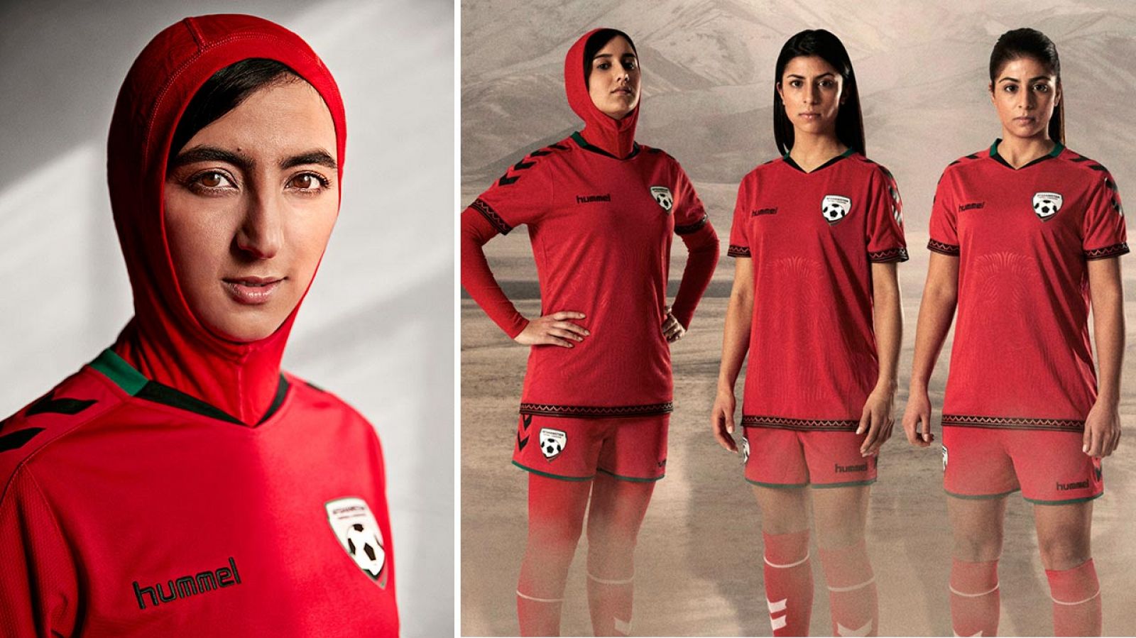 La selección de fútbol femenino de Afganistán presenta su uniforme con hiyab