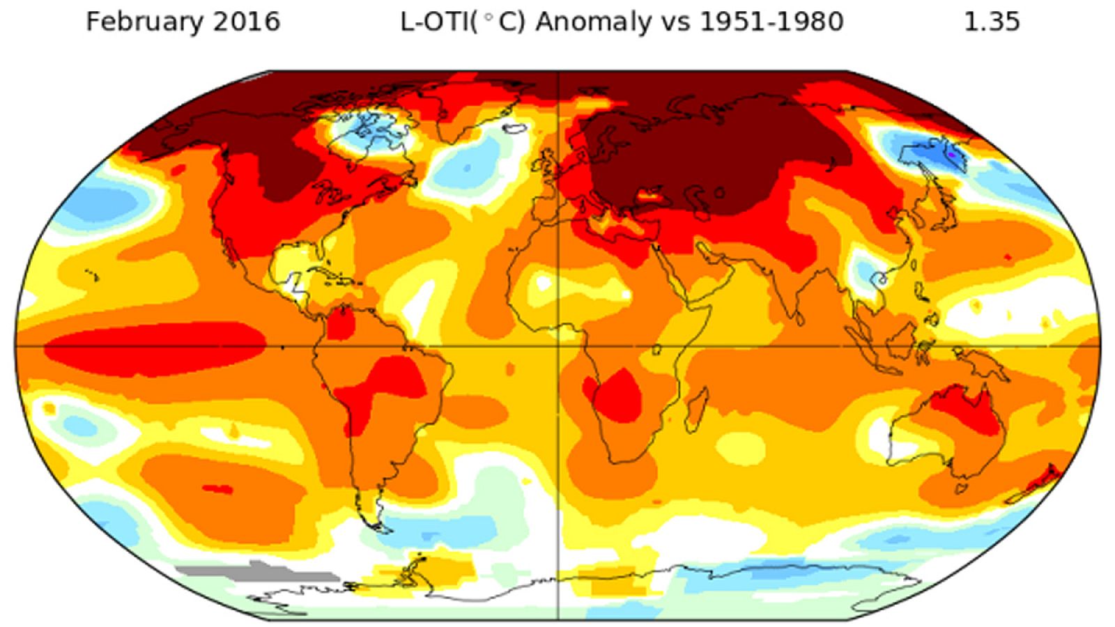 Febrero terminó con 1,35ºC más de lo normal respecto al promedio del periodo de referencia entre 1951-1980.