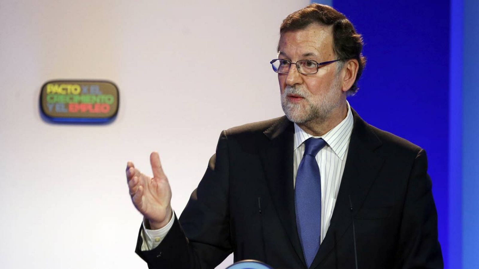 El presidente del Gobierno en funciones, Mariano Rajoy, durante su intervención en la clausura de la convención de empleo.ura sobre el empleo.