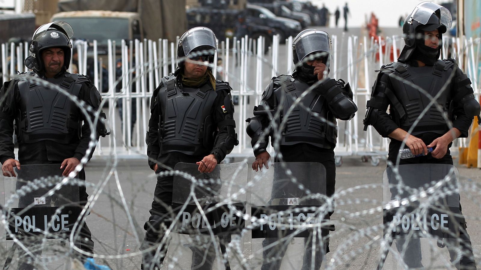 Policías iraquíes, en un control