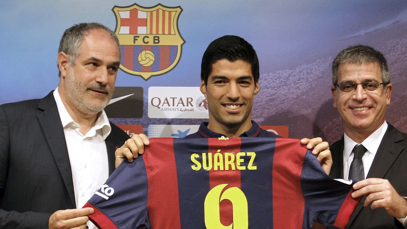 Imagen de la presentación de Luis Suárez con el Barcelona, en agosto de 2014