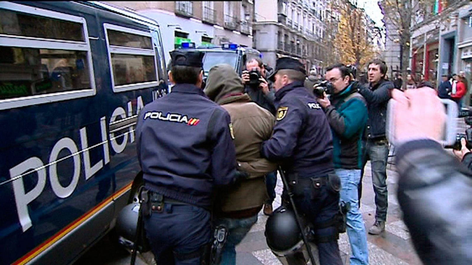Una concentración no autorizada en el centro de Madrid en contra de la Ley de Seguridad Ciudadana, en diciembre de 2014.