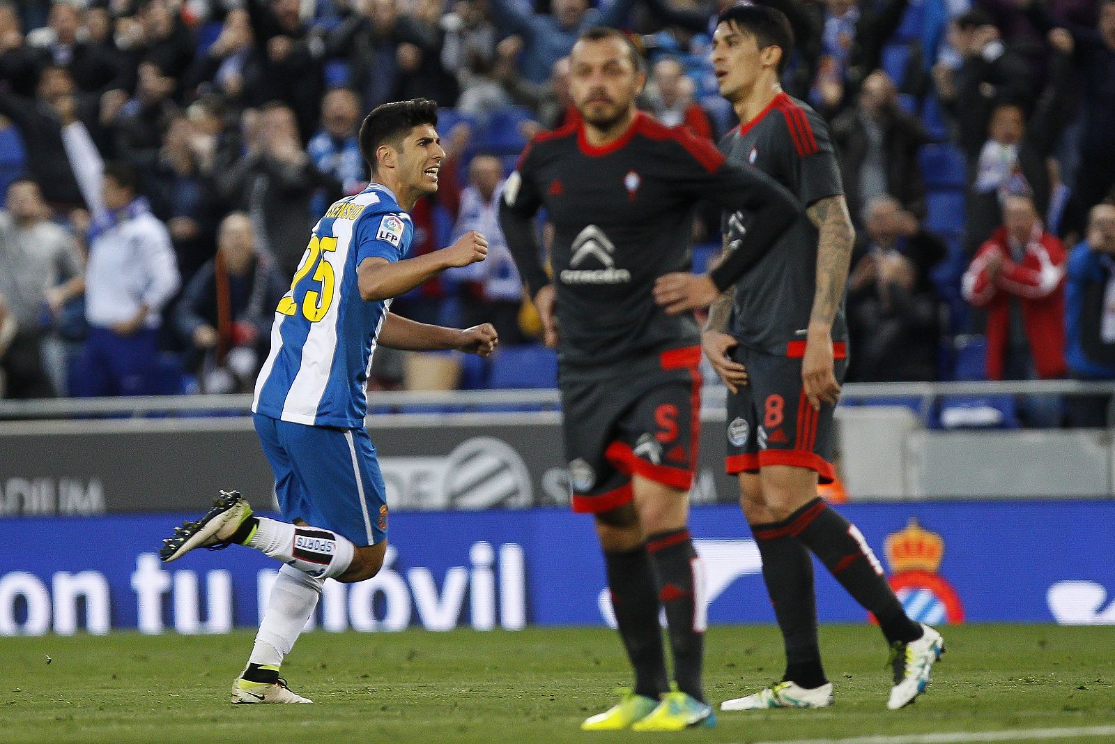 Marco Asensio celebra su primer tanto contra el Celta de Vigo.