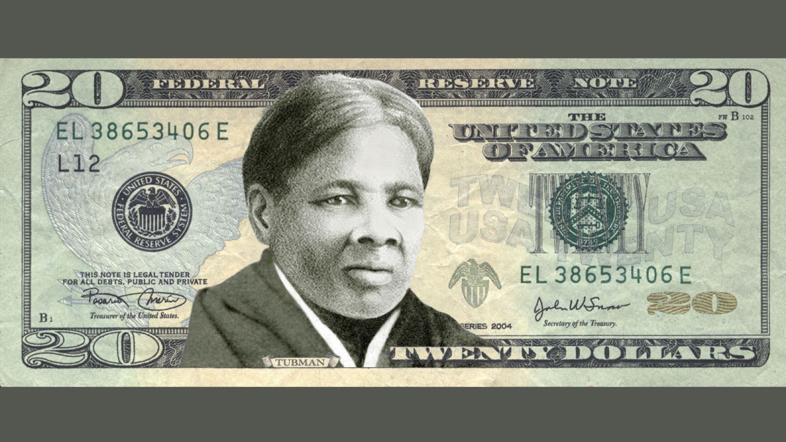 Una simulación del nuevo billete de 20 dólares con la imagen de Harriet Tubman proporcionada por la organización Women On 20's