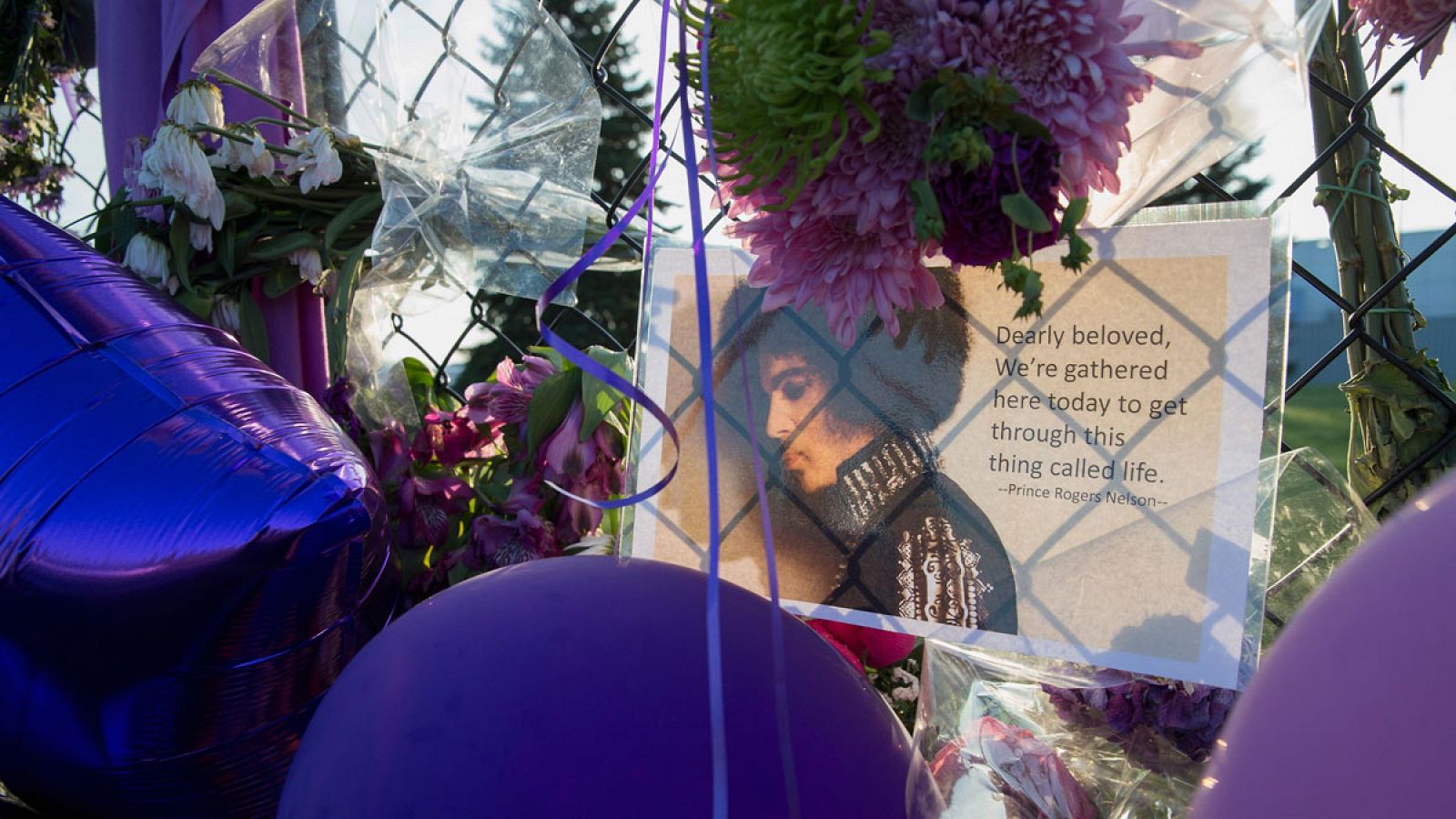 Homenaje de los fans de Prince en una valla del parque Paisley en Minnesota (EE.UU.).