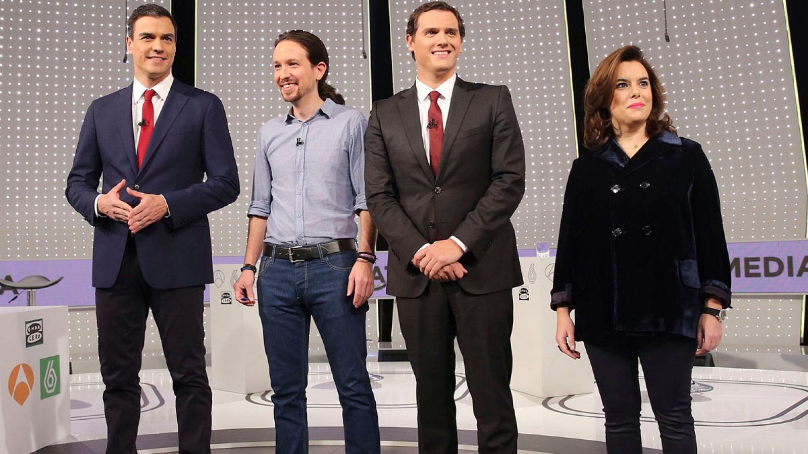 Debate a cuatro entre los candidatos de PP, PSOE, Ciudadanos y Podemos, sin Mariano Rajoy, en la campaña del 20D.