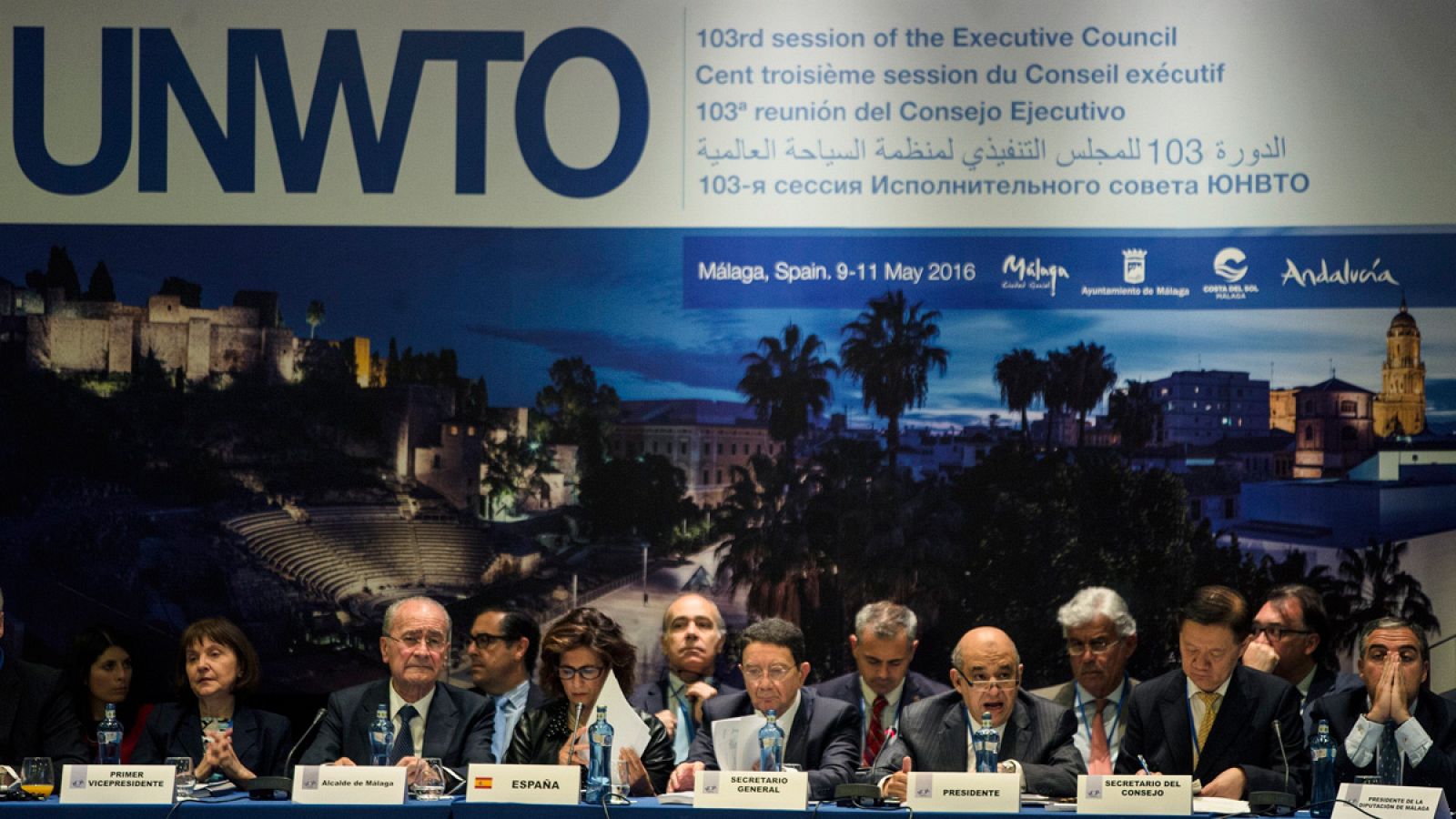 El presidente del Consejo Ejecutivo de la OMT y ministro de Turismo de Egipto, Yehia Rashed, interviene durante el acto de apertura del 103 Consejo Ejecutivo de la OMT en el Palacio de Ferias y Congresos de Málaga