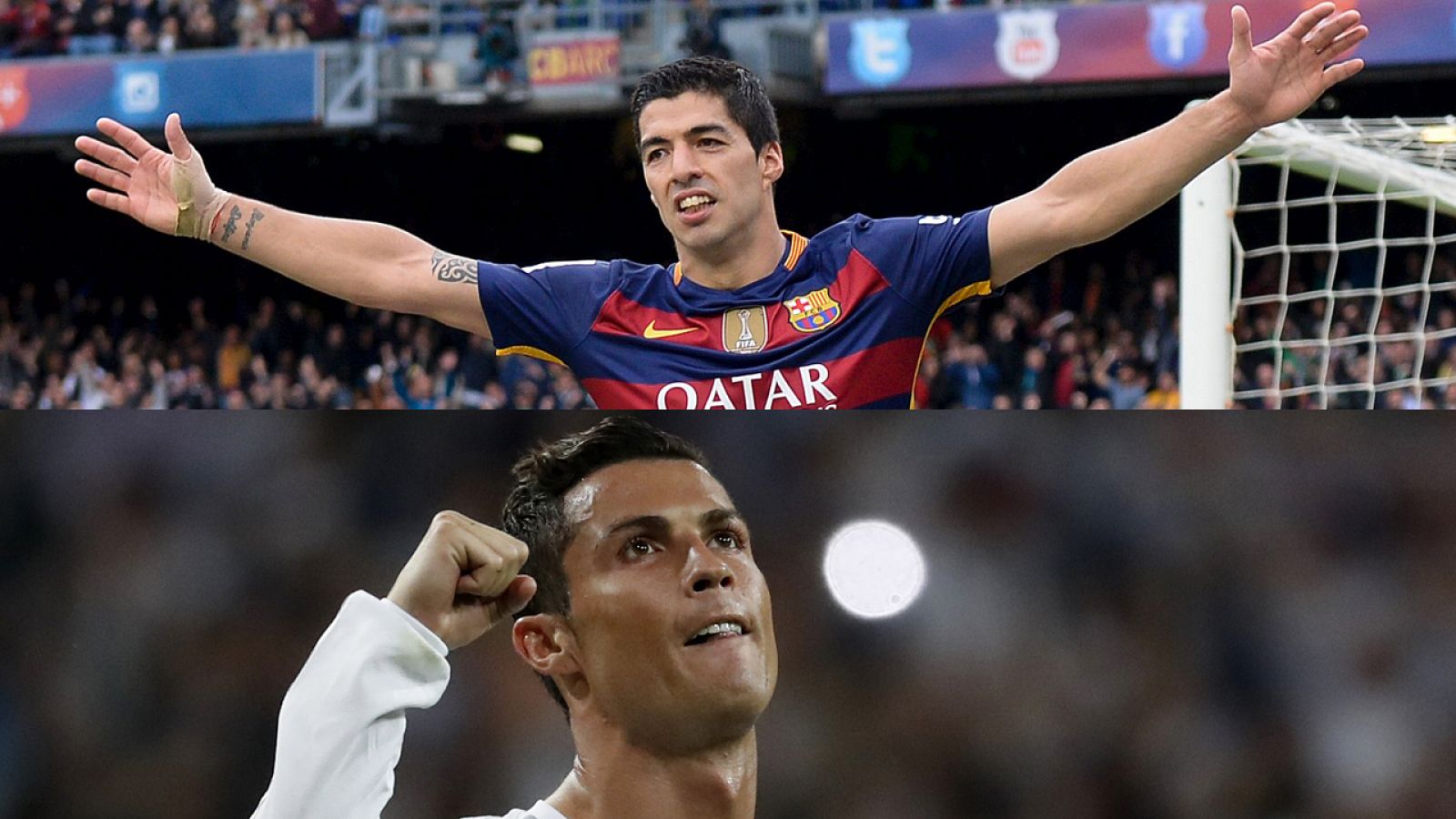 Luis Suárez y Cristiano Ronaldo, los máximos goleadores de España y Europa hasta la fecha