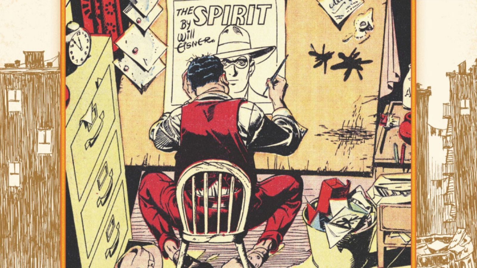 Autorretrato de Will Eisner trabajando en un cómic de 'The Spirit'