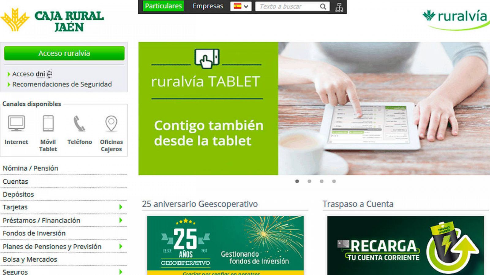 Página web de la Caja Rural de Jaén