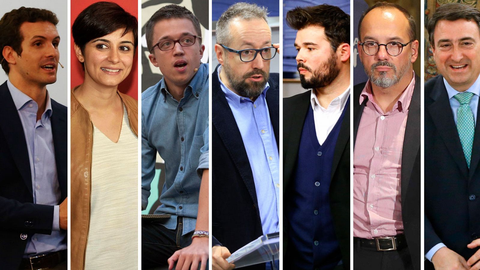 Casado (PP), Rodríguez (PSOE), Errejón (Podemos), Girauta (C's), Rufián (ERC), Campuzano (CDC) y Esteban (PNV)