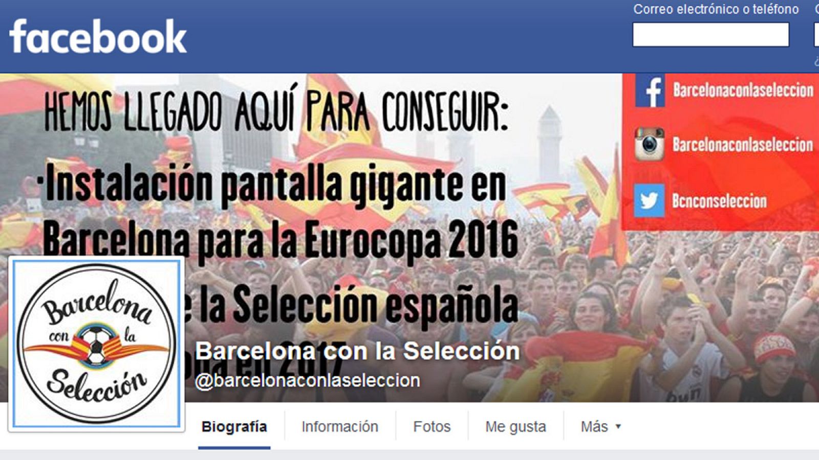 Página en Facebook de la plataforma "Barcelona con la selección"