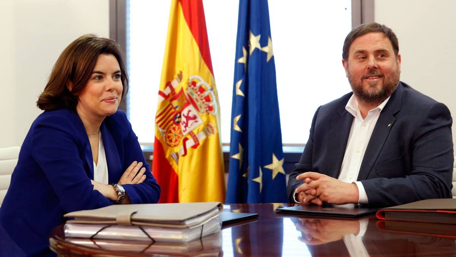 Reunión entre Sáenz de Santamaría y Junqueras del pasado mes de abril.