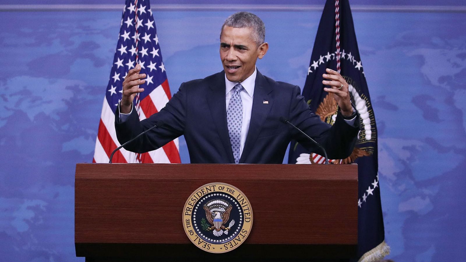 Obama durante la rueda de prensa posterior a su reunión en el Pentágono.