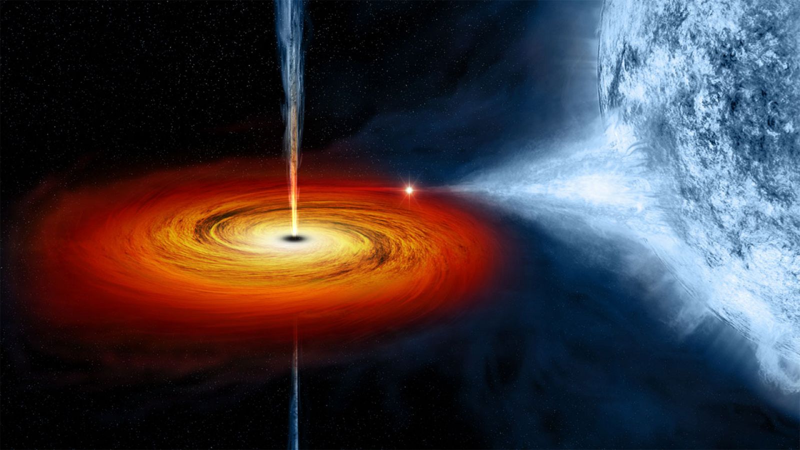 Recreación artística del agujero negro Cygnus X-1