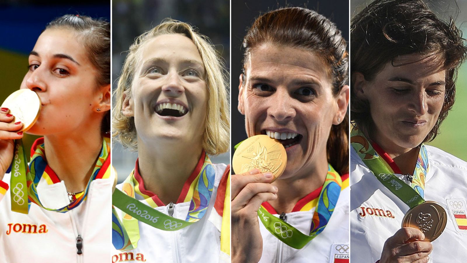 Los cuatro oros logrados por el deporte femenino español en Río 2016 Carolina Marín, Mireia Belmonte, Ruth Beitia y Maialen Chourraut