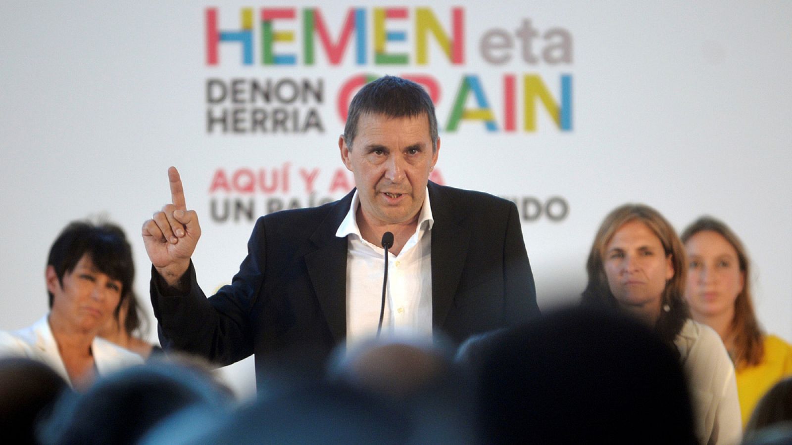 Sortu leader Arnaldo Otegi attends an electoral meeting in San Sebastian