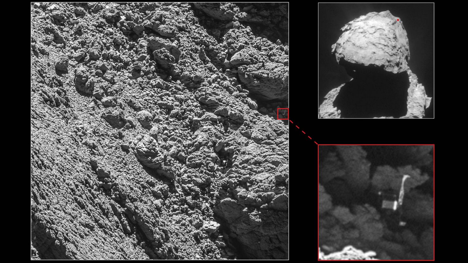 La sonda ha localizado el módulo Philae en una grieta del cometa