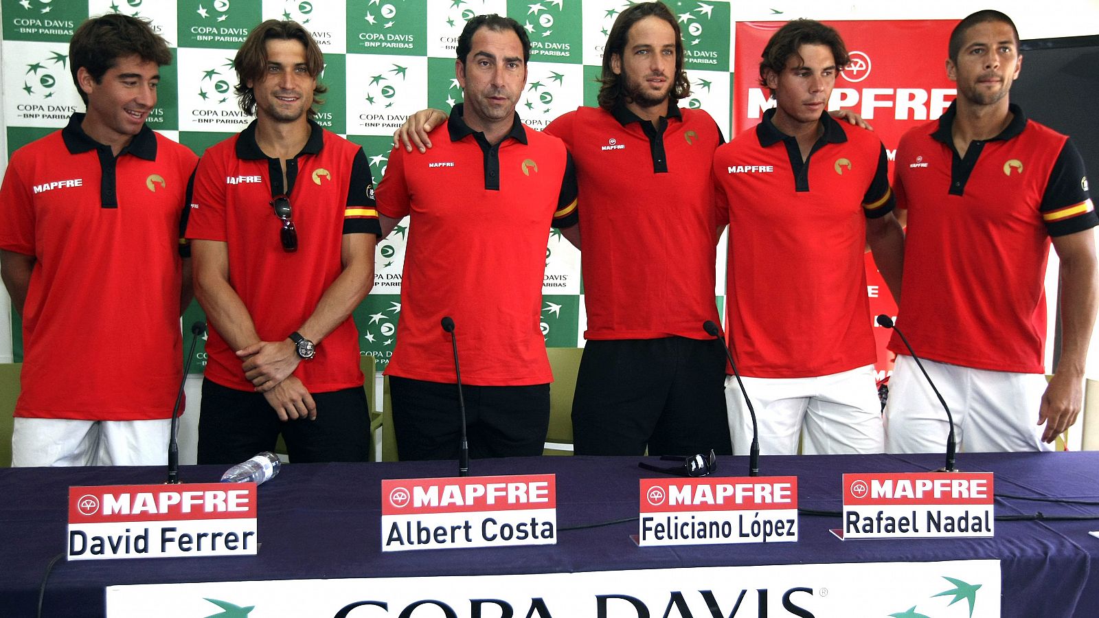 Los cuatro convocados, con Albert Costa y Fernando Verdasco, en las semifinales de 2011