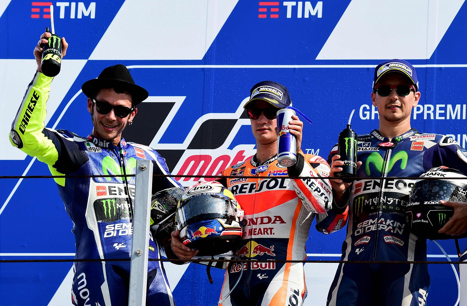 Rossi, Pedrosa y Lorenzo en el podio de San Marino