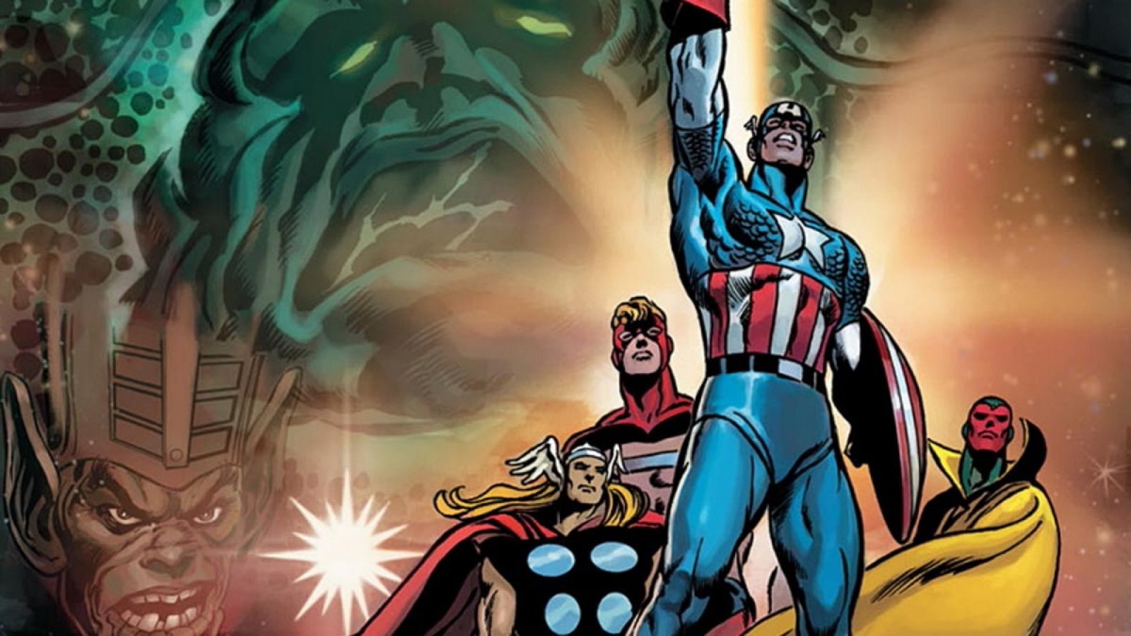 Fragmento de la portada de 'Marvel Gold - Los Vengadores 5: La guerra Kree-Skrull'