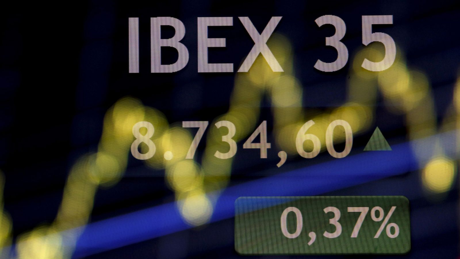 Panel en la Bolsa de Madrid que recoge la cotización del IBEX 35