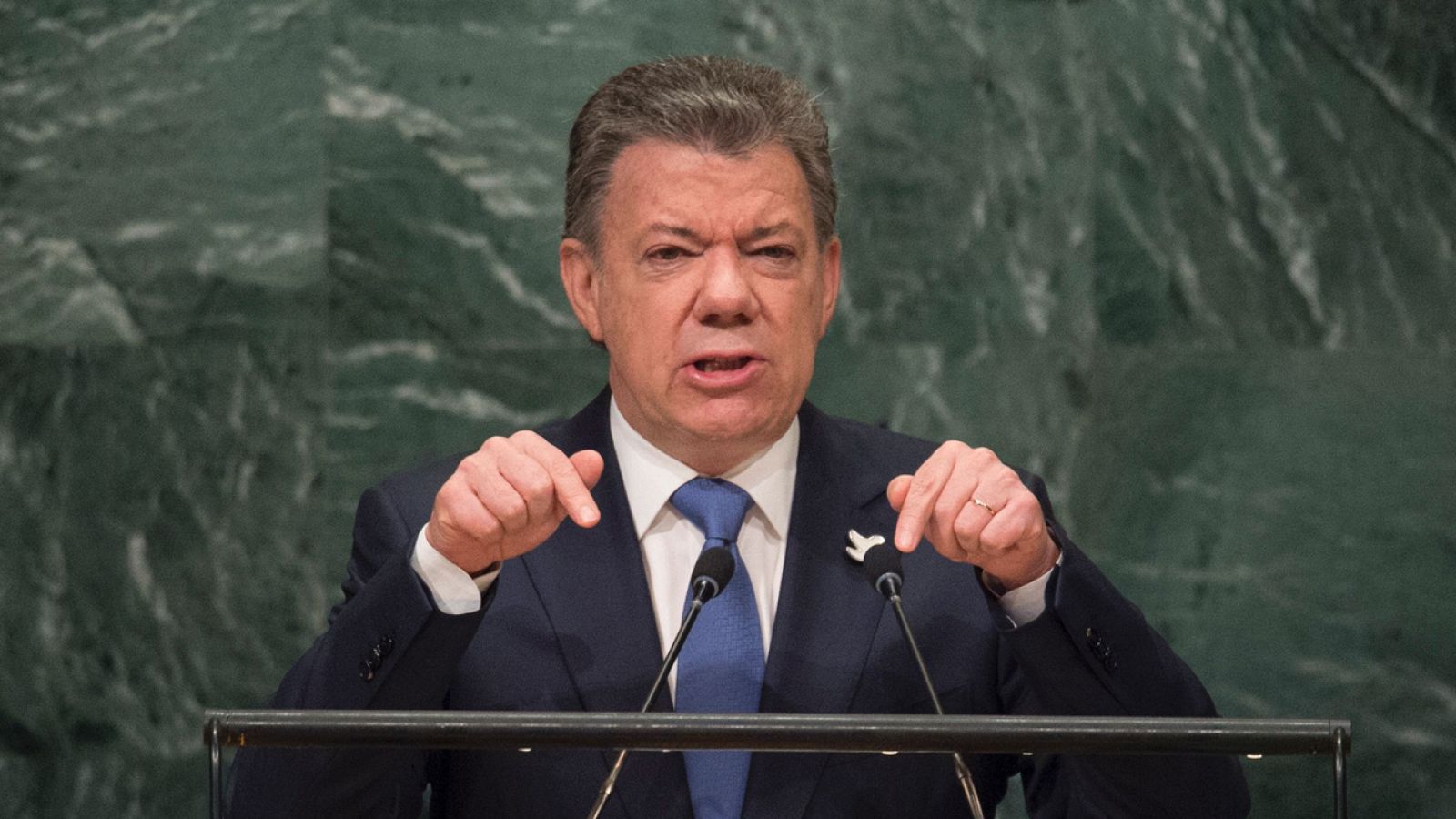 El presidente de Colombia, Juan Manuel Santos, habla en la Asamblea General de la ONU