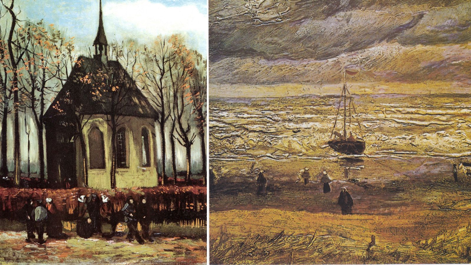 Los cuadros Vista de la playa de Scheveningen (1882) y Salida de la iglesia de Nuenen (1884), robados en 2002.