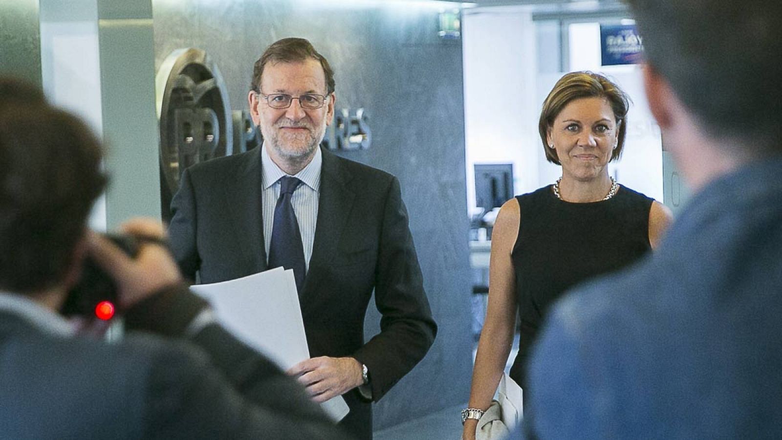 Mariano Rajoy y María Dolores de Cospedal, en la sede del PP.