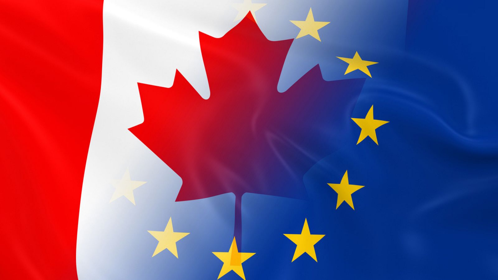 Un montaje con las banderas de Canadá y de la Unión Europea