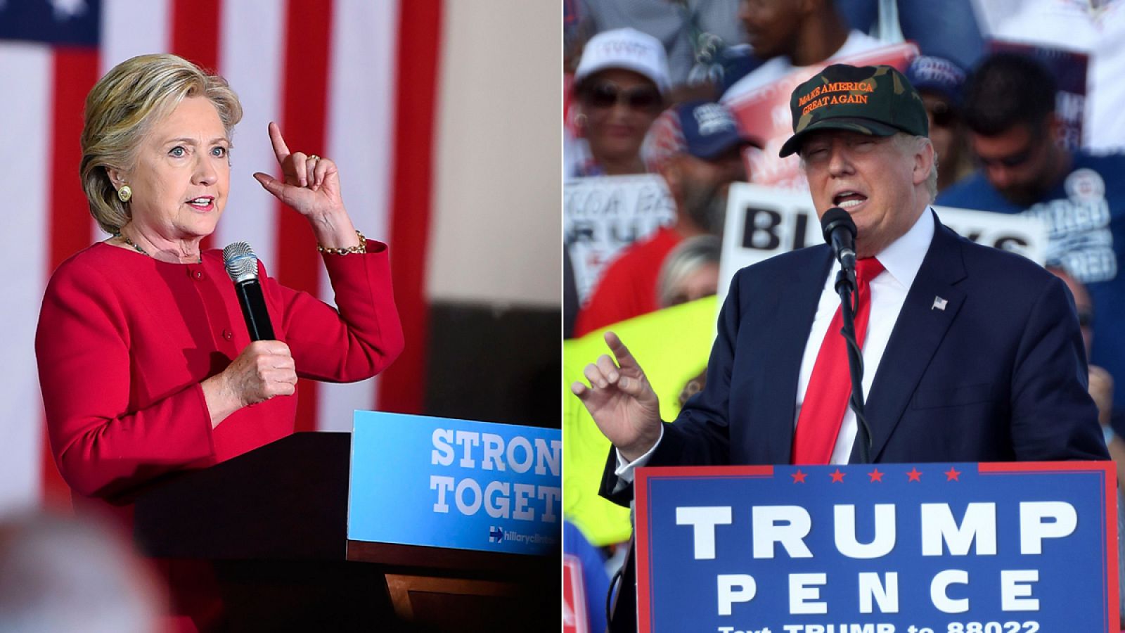 Los candidatos a la Casa Blanca, Hillary Clinton y Donald Trump, durante sus actos de campaña en Florida.
