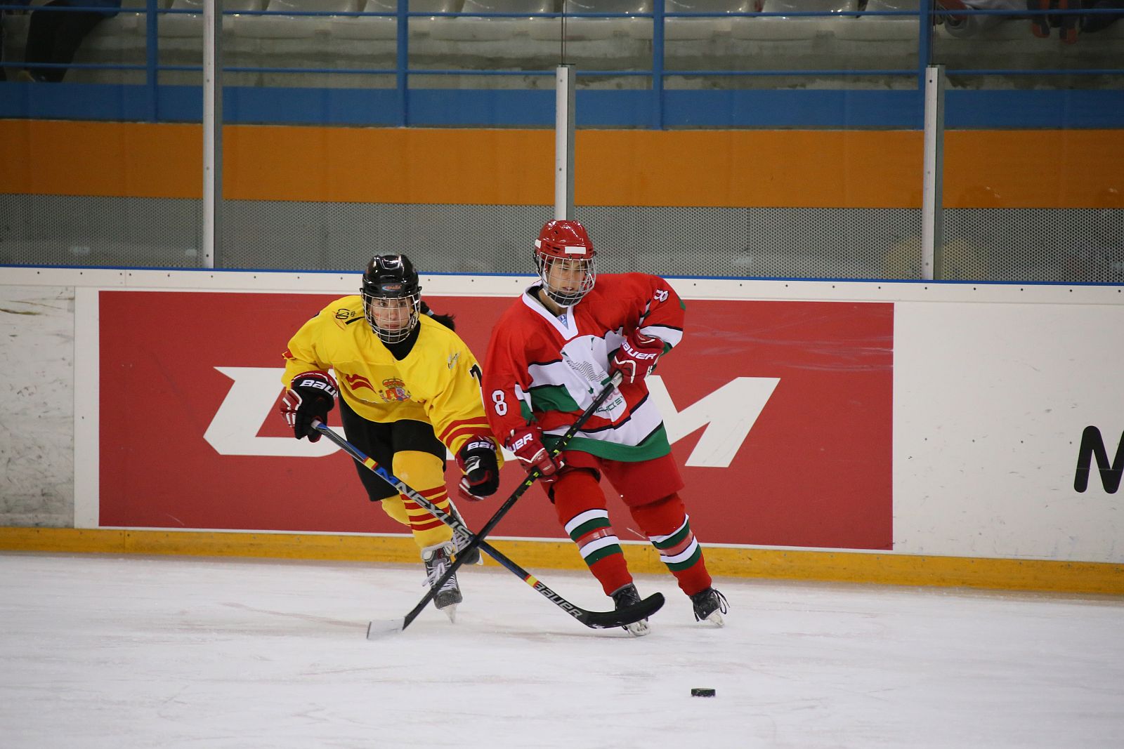 Dos jugadoras de hockey sobre hielo.