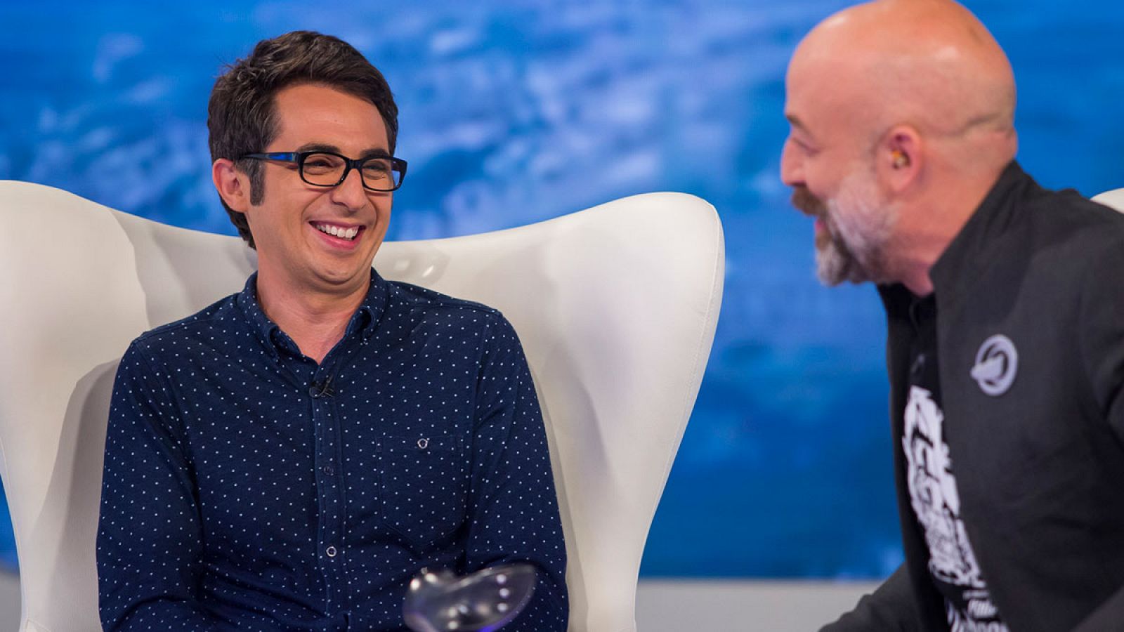 Berto Romero junto a Goyo Jiménez en el plató de 'Órbita Laika. La nueva generación'