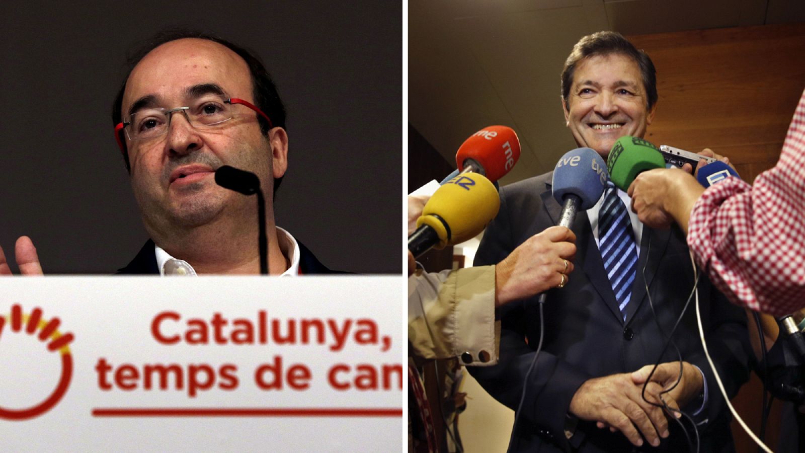 El líder del PSC, Miquel Iceta, y el presidente de la gestora del PSOE, Javier Fernández